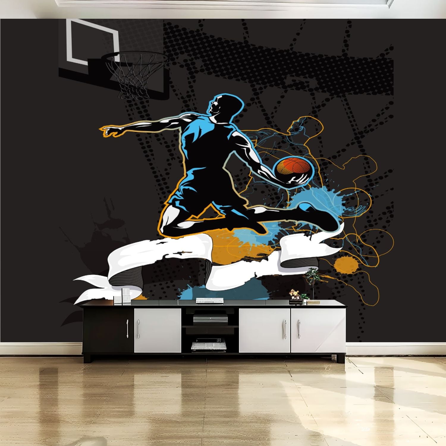 Poster Neon Basketball - Toile Décorative 50x70cm - Pour Chambre Garçon & Salon