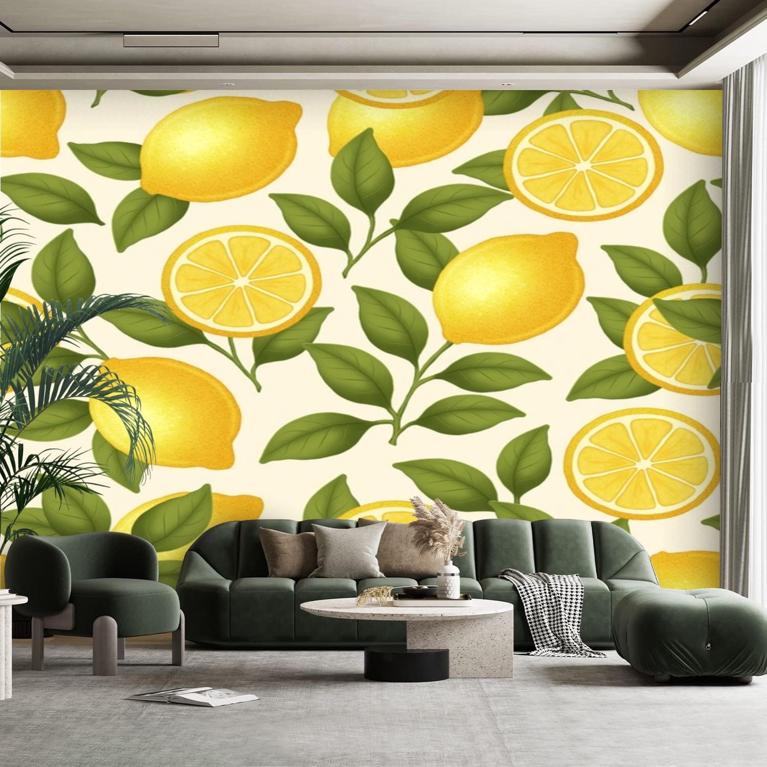 Peel and Stick Canvas Wallpaper Wall Mural drawing lemons seamless Wall ...