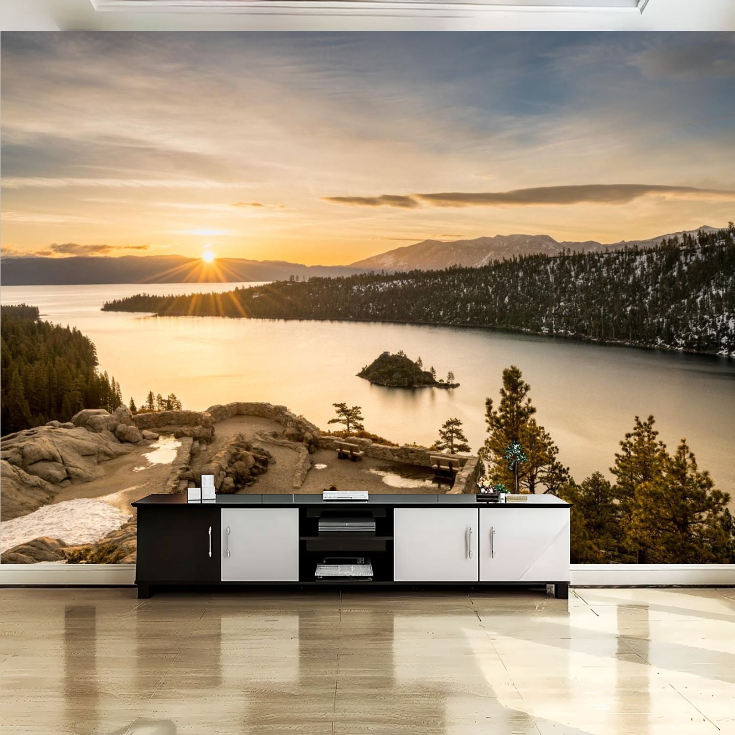 Peel and Stick Canvas Wallpaper Wall Mural emerald bay lake tahoe snow ...