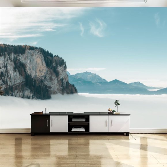 Peel and Stick Canvas Wallpaper Wall Mural foggy mountain landscape dornbirn austria towering Wall Art Self Adhesive and Removable 69in x 98in