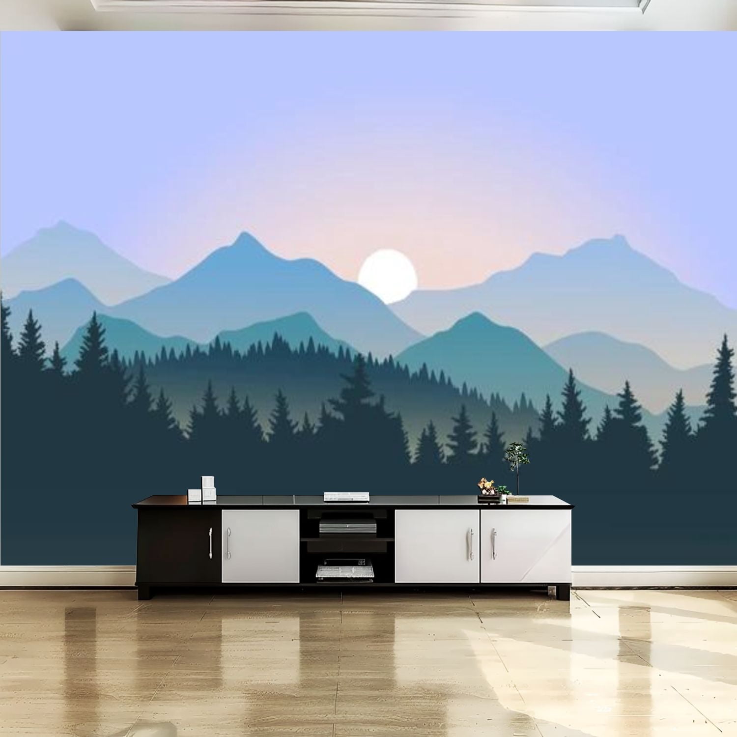 Peel and Stick Canvas Wallpaper Wall Mural foggy mountain landscape ...