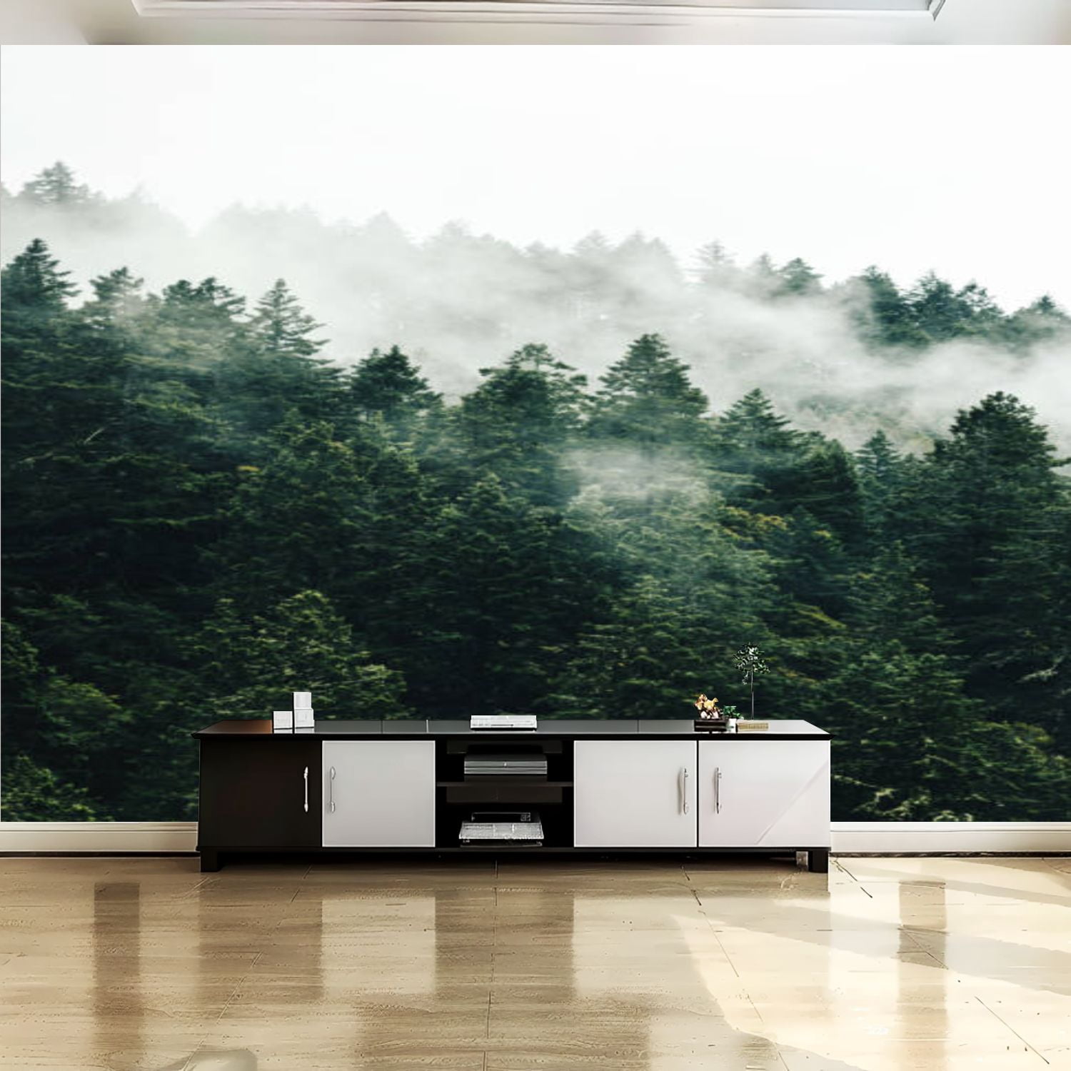 Peel and Stick Canvas Wallpaper Wall Mural foggy tree forest Wall Art ...