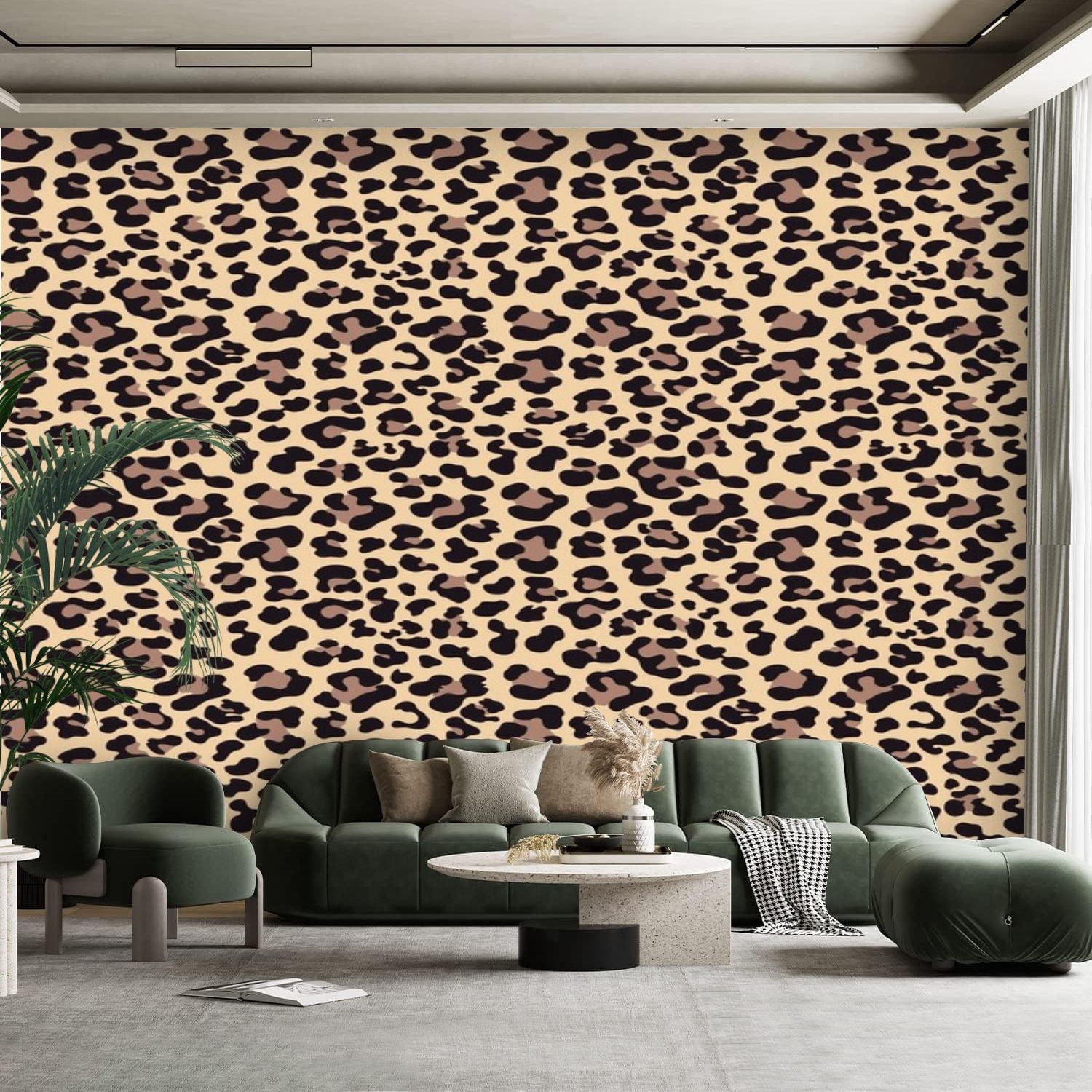 Peel and Stick Canvas Wallpaper Wall Mural leopard print leather ...