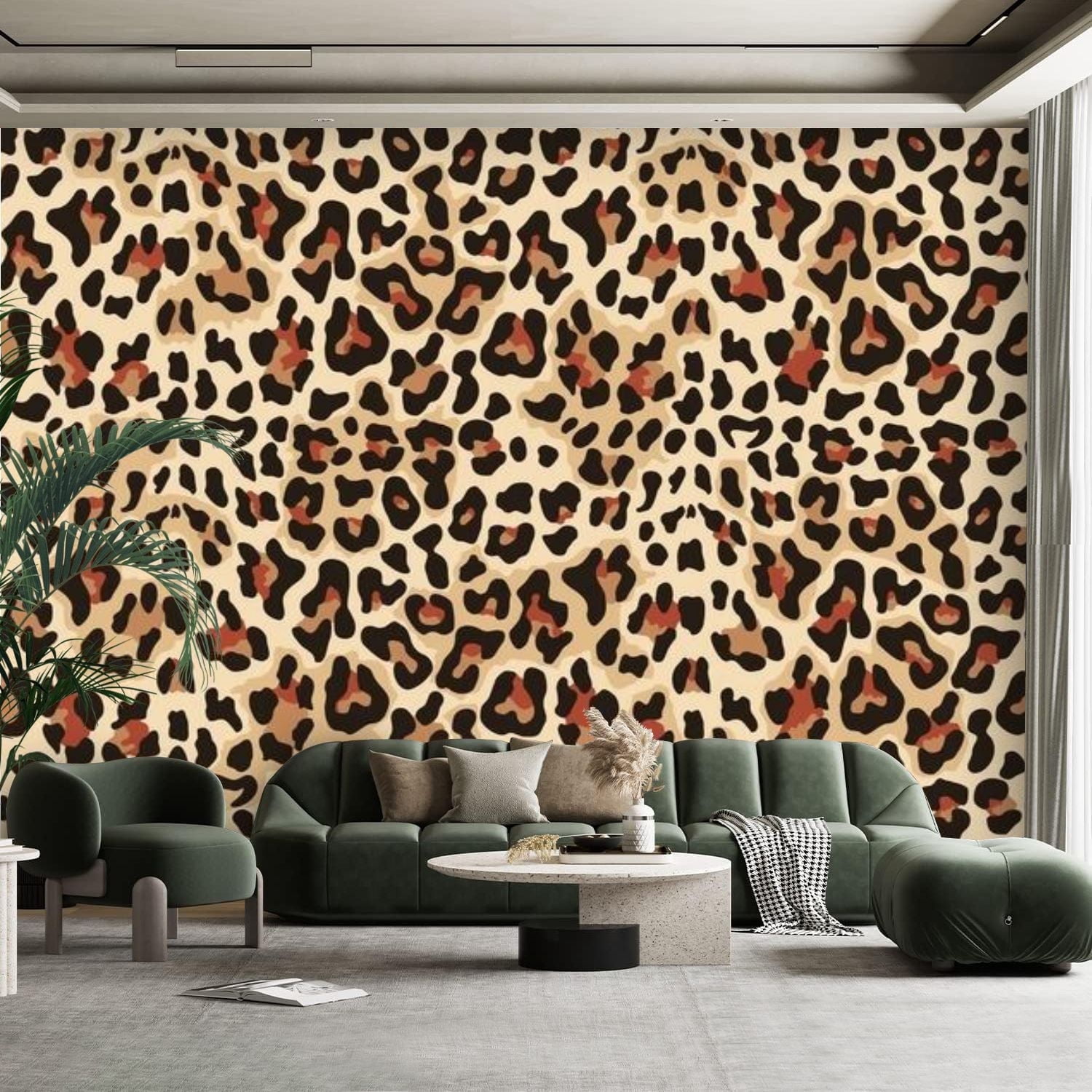 Peel and Stick Canvas Wallpaper Wall Mural leopard seamless wild design ...