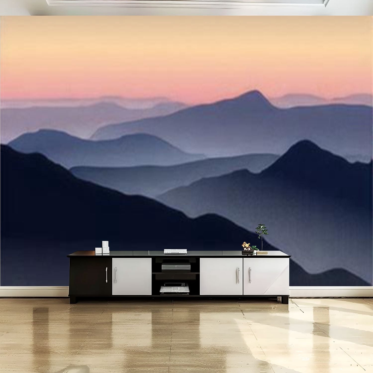 Peel and Stick Canvas Wallpaper Wall Mural misty sunrise blue mountains ...