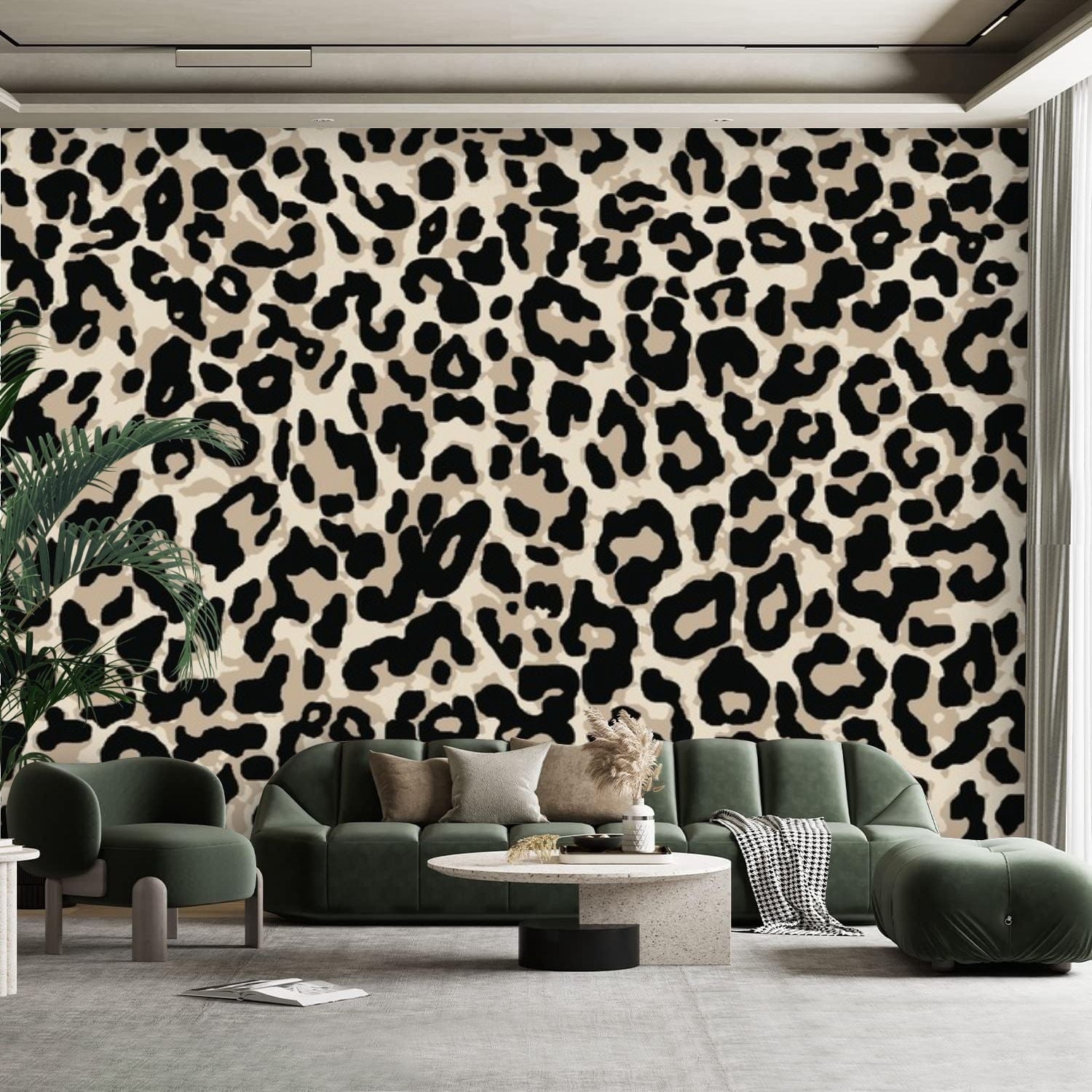 Peel and Stick Canvas Wallpaper Wall Mural modern For Leopard Design ...