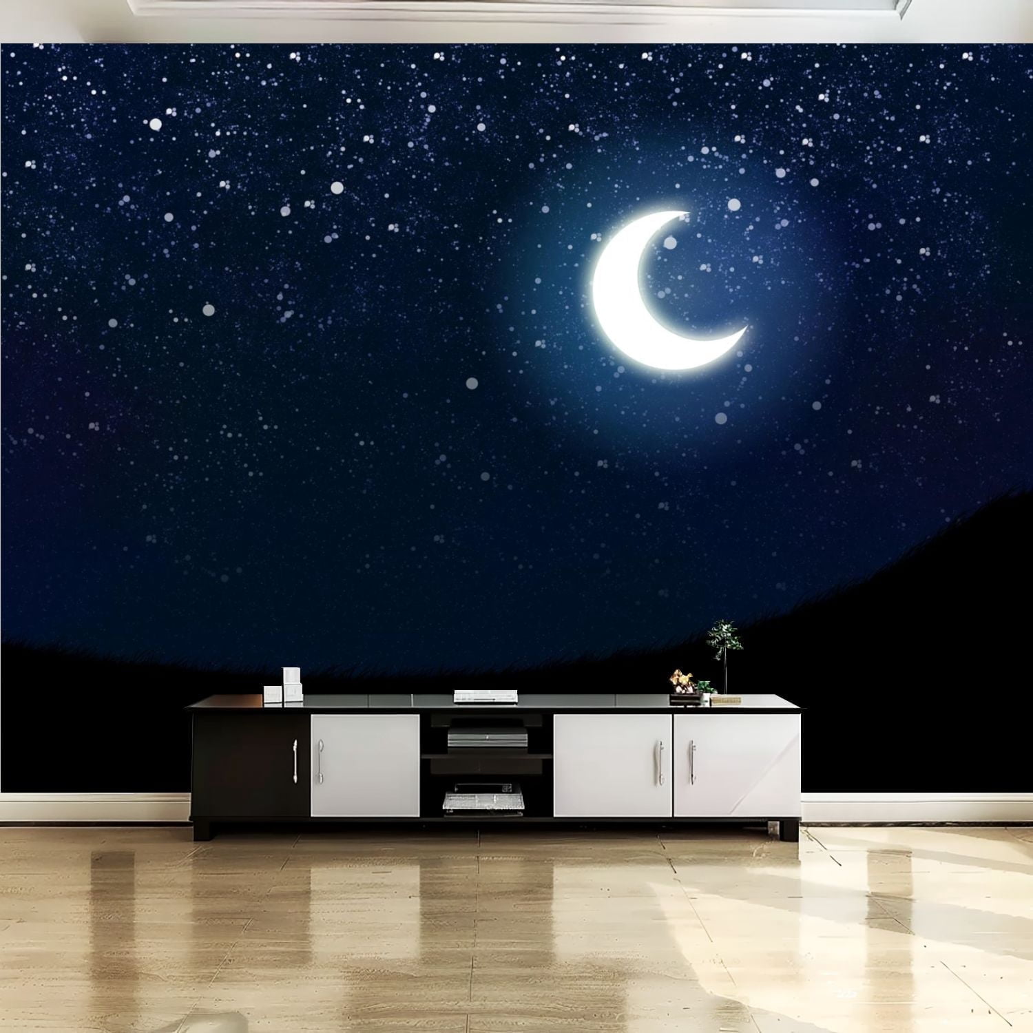 Peel and Stick Canvas Wallpaper Wall Mural night sky stars crescent ...