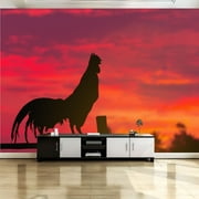 Peel and Stick Canvas Wallpaper Wall Mural rooster crows morning summer animals sunrise sunset Wall Art Self Adhesive and Removable 69in x 98in
