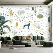 Peel and Stick Canvas Wallpaper Wall Mural scandinavian style Forest theme stars snow Wall Art Self Adhesive and Removable 100in x 144in