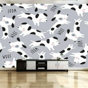 Peel and Stick Canvas Wallpaper Wall Mural seamless cute dogs animal pattern Wall Art Self Adhesive and Removable 69in x 98in