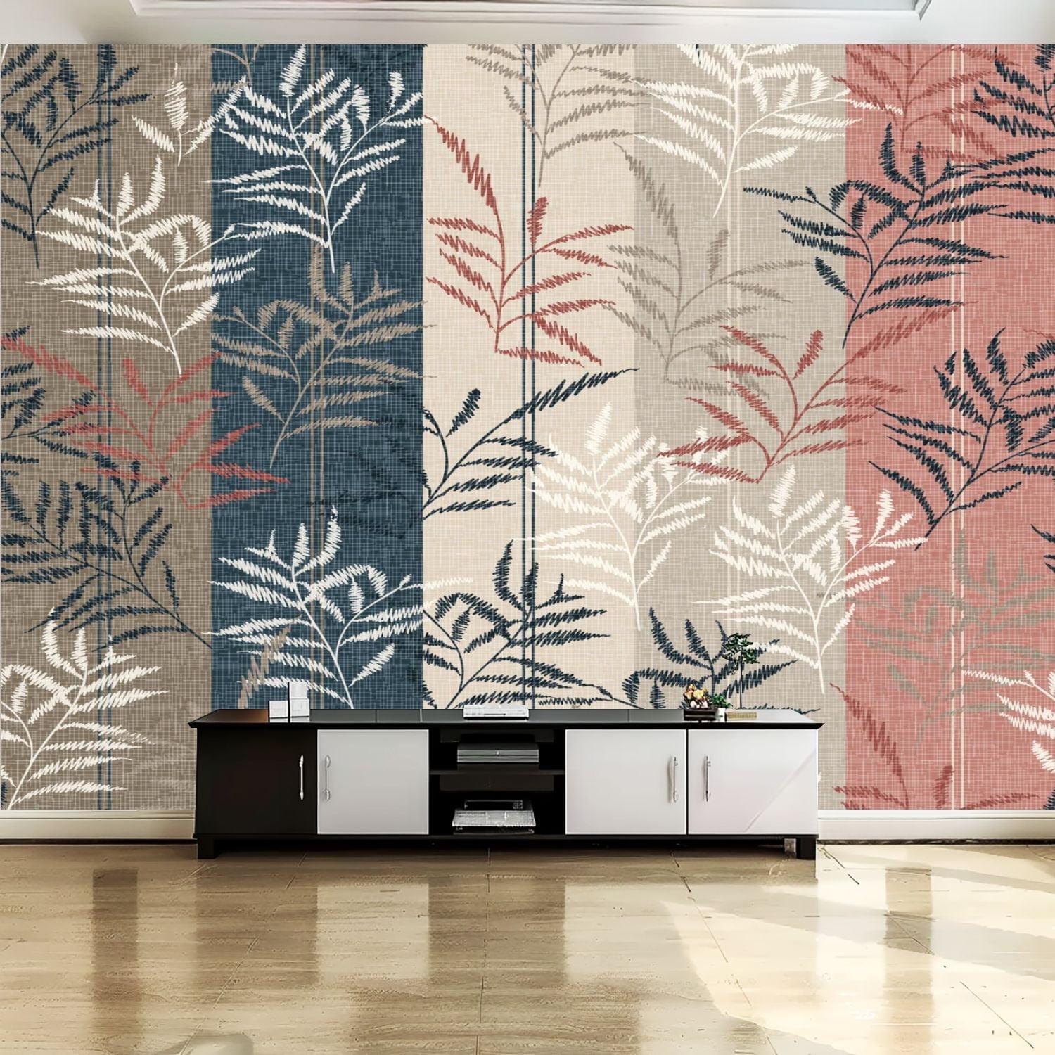 Peel and Stick Canvas Wallpaper Wall Mural seamless leaves Pattern ...