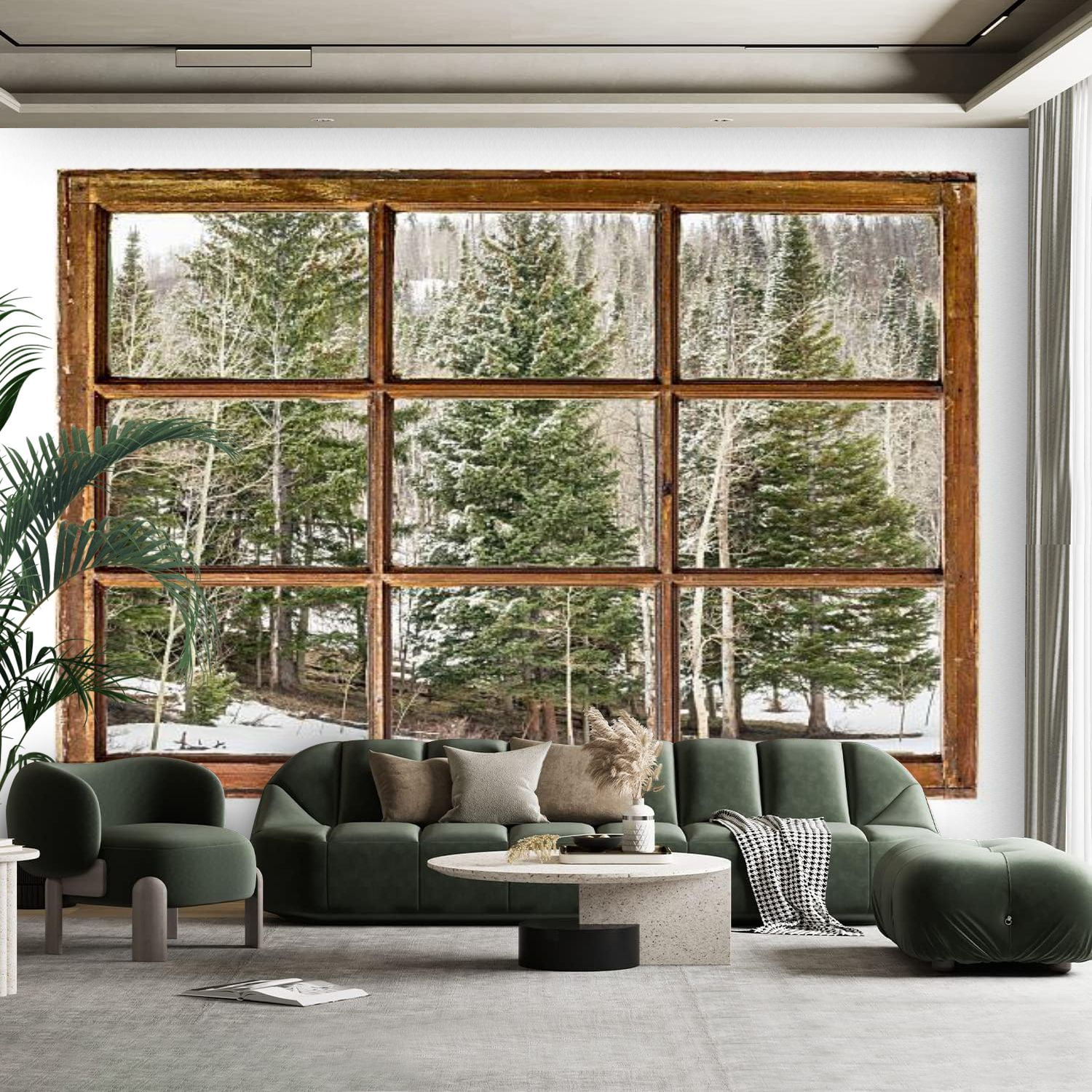 Peel and Stick Canvas Wallpaper Wall Mural spruce aspen winter window ...