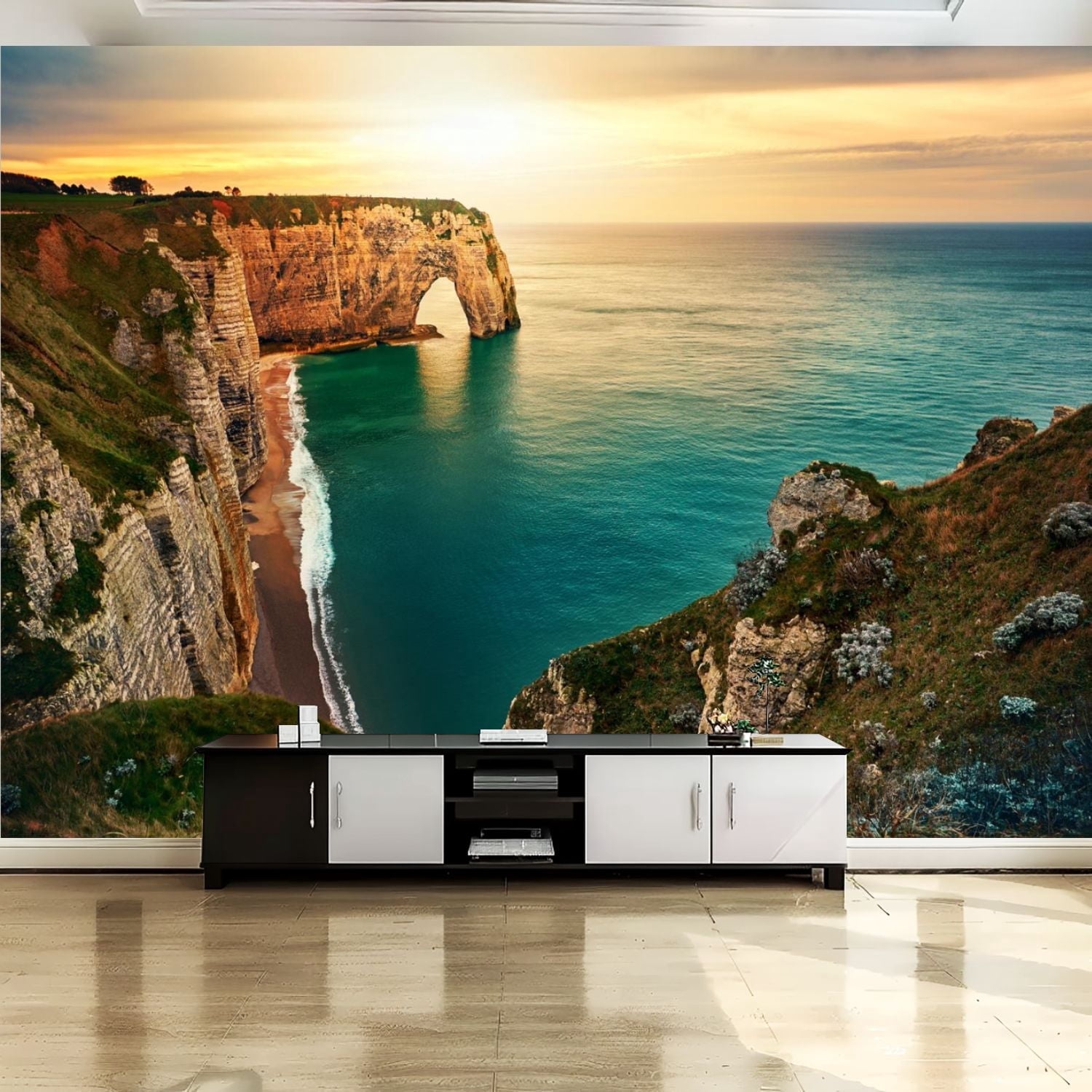 Peel and Stick Canvas Wallpaper Wall Mural sunset Etretat Wall Art Self ...