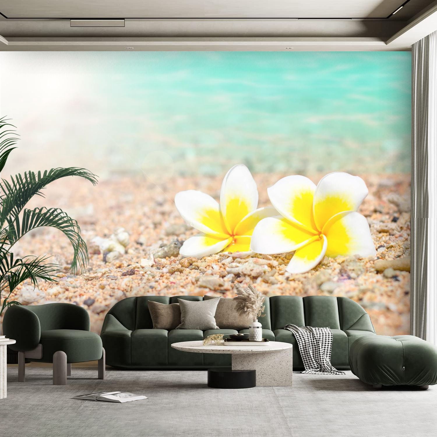 Peel and Stick Canvas Wallpaper Wall Mural tropical flower frangipani ...