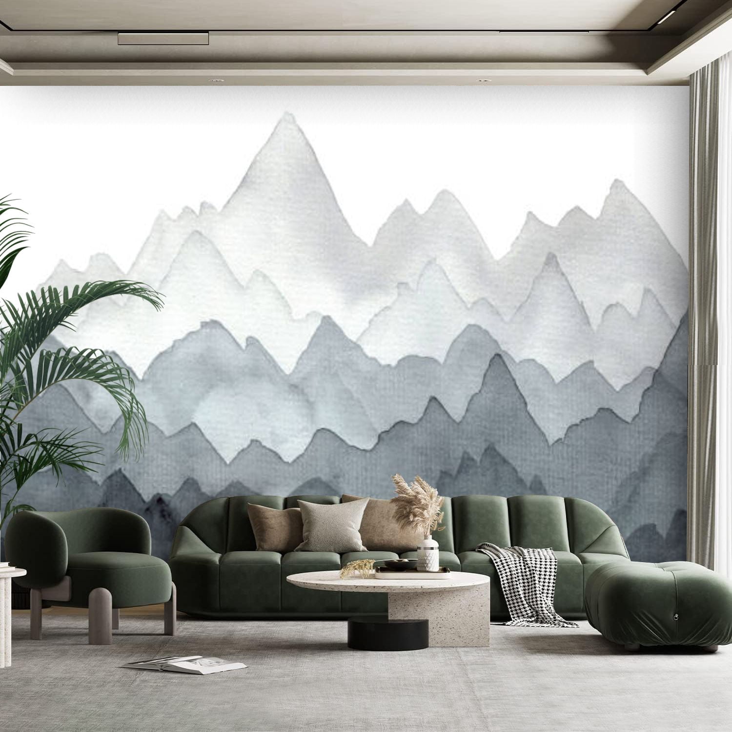 Peel and Stick Canvas Wallpaper Wall Mural watercolor landscape mist ...