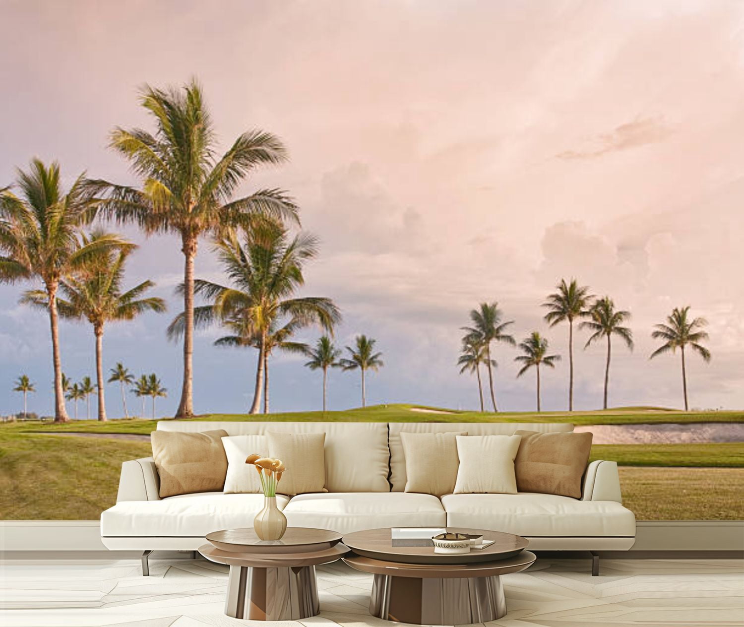Peel and Stick Canvas Wallpaper course sunset tropical palm trees