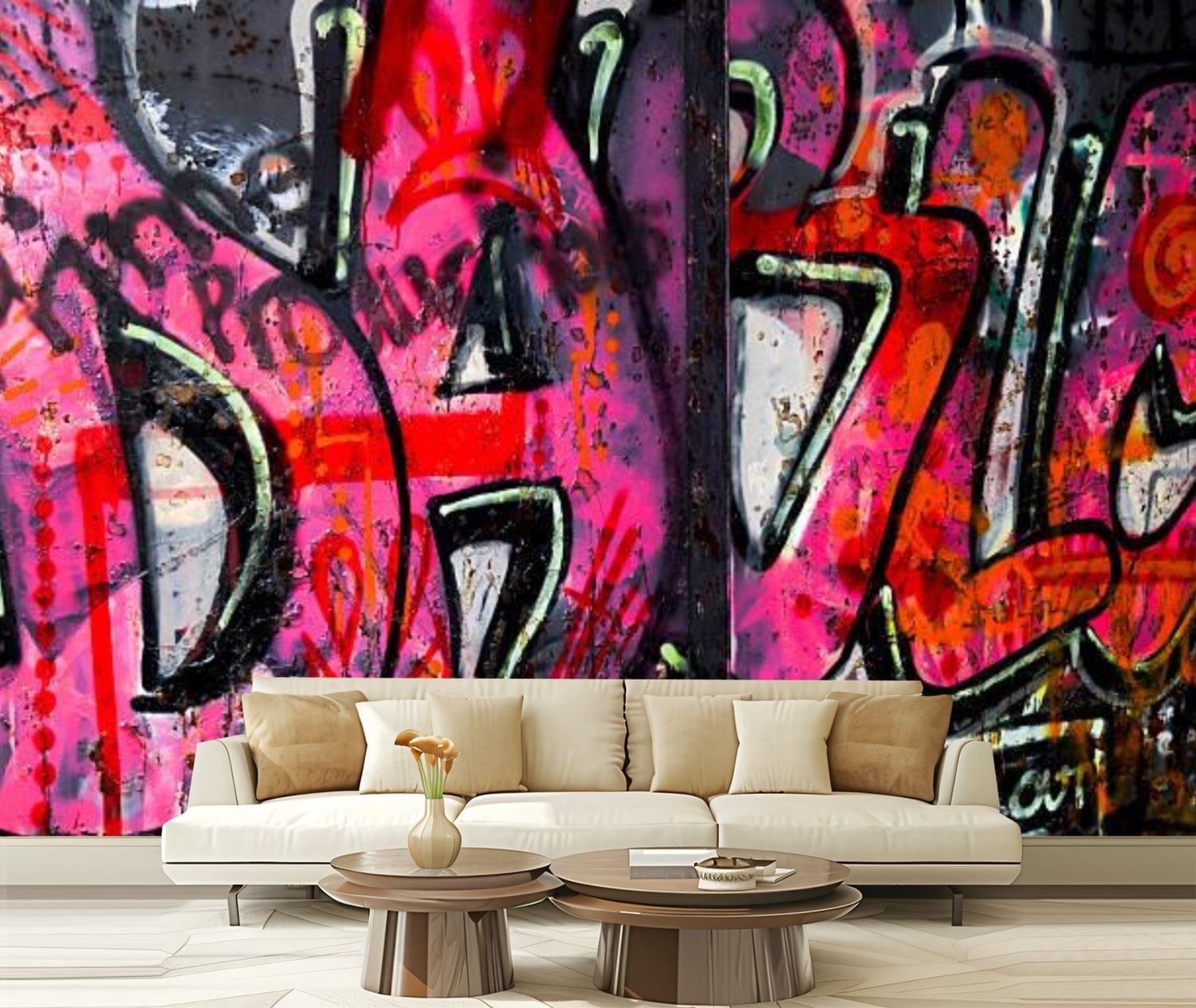 Peel and Stick Canvas Wallpaper graffiti abstract city paintings ...