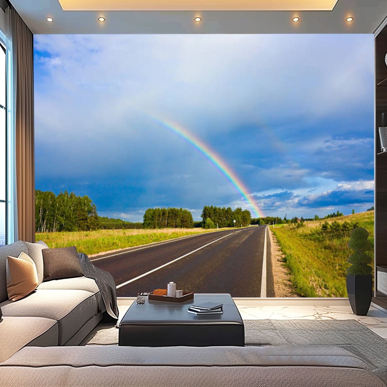 Peel and Stick Canvas Wallpaper road to rainbow Modern Art Wall Mural ...