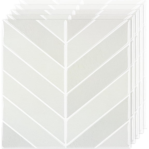 Peel and Stick Chevron Backsplash Tiles, 5 Pack, 12 x 12 in, Stone White