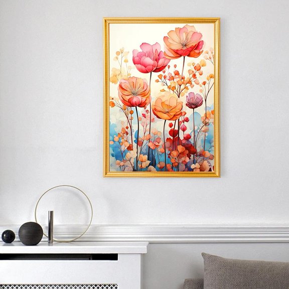 Peel and Stick Flower Landscape Art, 11.8 x 15.7 Inch Canvas Sticker, Fade-Resistant for Long-Lasting Decor, Ideal for Study or Dining Room3,1set