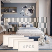 Peel and Stick Headboard White Upholstered Wall Panels Pack of 4 Panels Anti- Wall Padding Wall Mounted headboard Soundproof Wall Panels