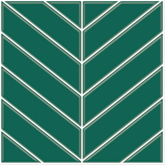 Peel and Stick Herringbone Vinyl Backsplash V-shape Green Tiles for Kitchen Bathroom (10 tiles/set)