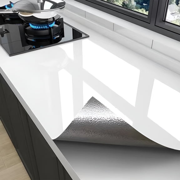 Peel and Stick Kitchen Backsplash Film, 15.75" x 78.74", Solid White Oil Proof Wall Protector