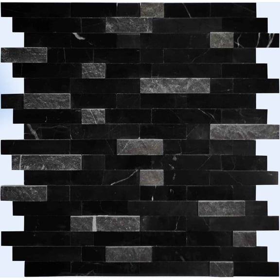 Peel and Stick Mosaic Natural 3D Stone Self Adhesive Marble Tiles, Stick on Backsplash for Kitchen Bathroom Fireplace Vanity, Mixed Black