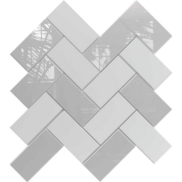 Peel and Stick PVC Composite Gray Herringbone Subway Tile Backsplash