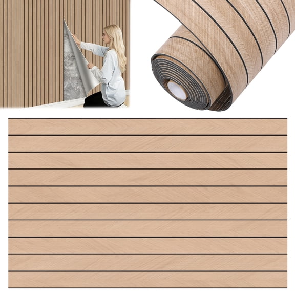 Peel and Stick PVC Slat Wall Panel, 118" x 15.75" Self Adhesive Faux Oak Wood Grain – 3D Soundproof Wall Panels for Walls & Ceilings