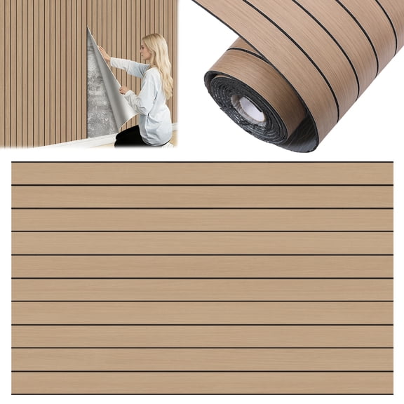 Peel and Stick PVC Slat Wall Panel, 118" x 15.75" Self Adhesive Faux Oak Wood Grain – 3D Soundproof Wall Panels for Walls & Ceilings
