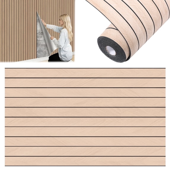 Peel and Stick PVC Slat Wall Panel, 118" x 15.75" Self Adhesive Faux Oak Wood Grain – 3D Soundproof Wall Panels for Walls & Ceilings