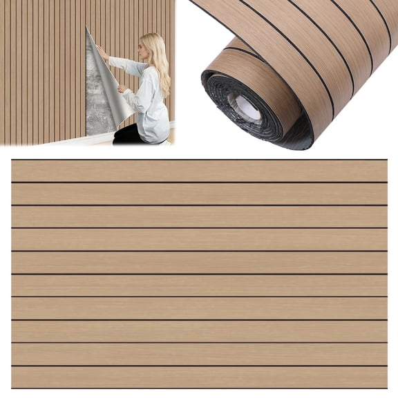 Peel and Stick PVC Slat Wall Panel, 118" x 15.75" Self Adhesive Faux Oak Wood Grain – 3D Soundproof Wall Panels for Walls & Ceilings