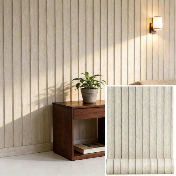 Peel and Stick PVC Slat Wall Panel 118"x15.75" Self-Adhesive Faux Wood Grain Wallpaper Panel 3D Printed Wall Panels for Walls & Ceilings