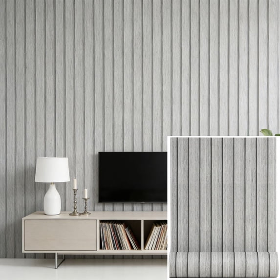 Peel and Stick PVC Slat Wall Panel 118"x15.75" Self-Adhesive Faux Wood Grain Wallpaper Panel 3D Printed Wall Panels for Walls & Ceilings
