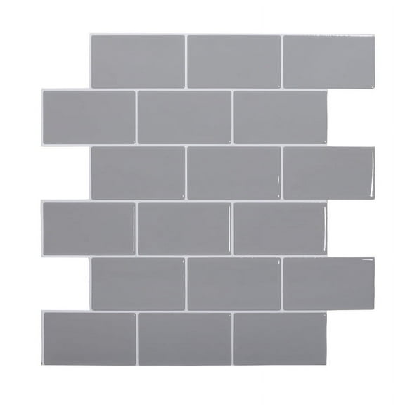 Peel and Stick Premium Grey Subway Wall Tiles Stick On Kitchen Backsplash Thicker Design  - 10 Sheets