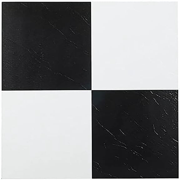 Peel-and-Stick Self-Adhesive Waterproof Easy Install Durable Vinyl Floor Tile, 12x12 Inch, Black/White Checker, 20 Pack