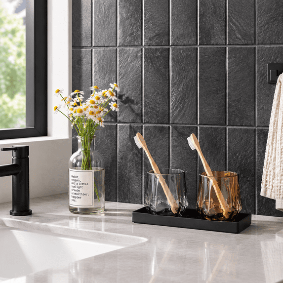 Peel and Stick Tile, Ash Black Matte Finish Self-Adhesive Kitchen ...
