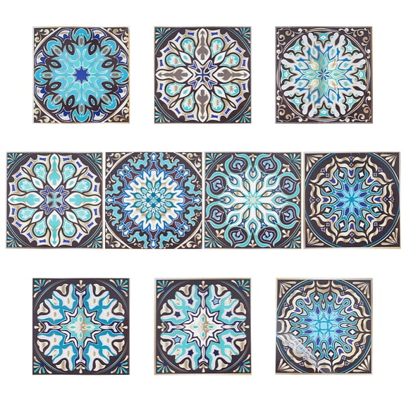 Peel and Stick Tile Stickers PVC Plastic Self-Adhesive Wall Stickers Waterproof Backsplash Tile Decals Square with Mandala Flower Pattern