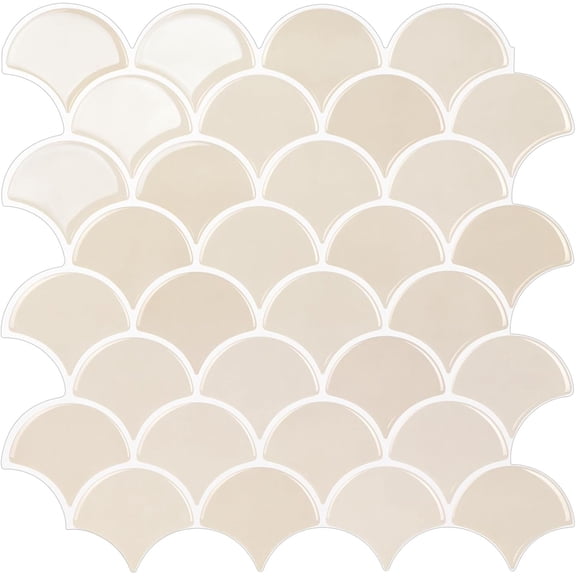 Peel and Stick Tile for Kitchen Backsplash, Grand Fish Scale Fan Shape Stick Tiles, Self Adhesive Backsplash Tiles (Beige).