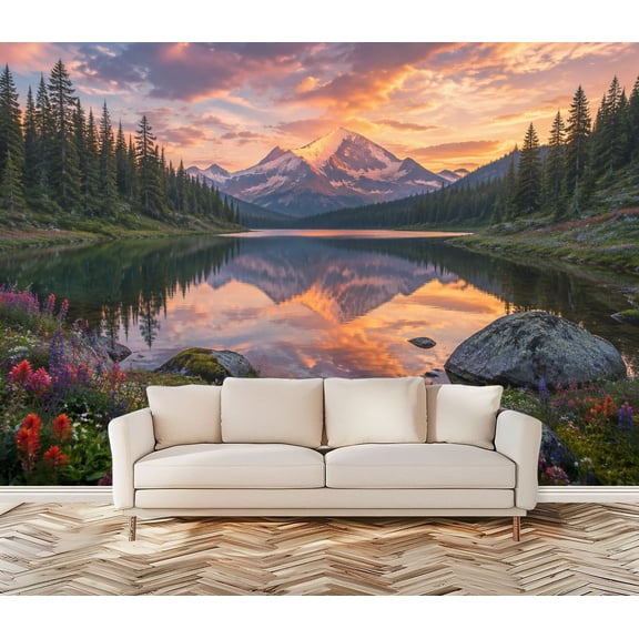 Peel and Stick Wall Mural Serene Lake View Wooden Dock Rowboats ...