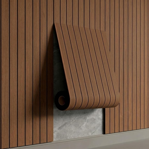 Peel and Stick Slat Wall Panels, Teak, 118 x 15.7 in | Fluted, PVC Paneling for Accent Wall, Ceiling, Living Room, Office, Bedroom