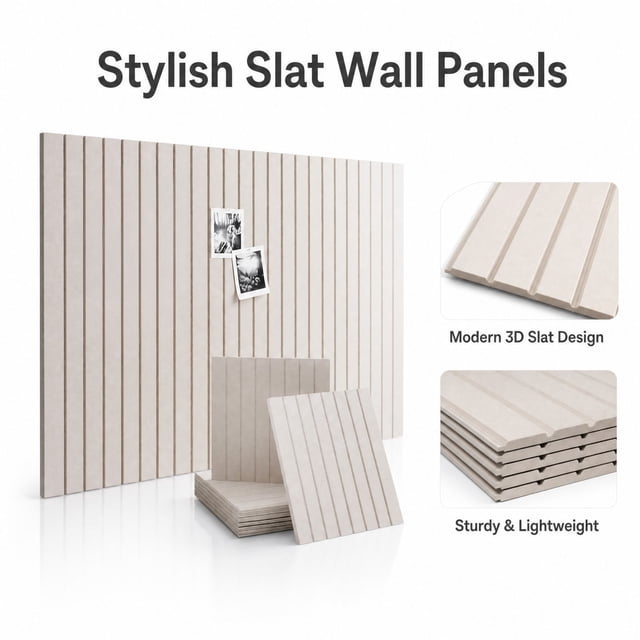 Peel and Stick Wall Panels with 3D Vertical Slat Design, 12X12 Inch, 6 ...