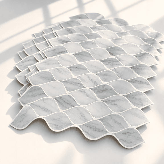 Peel and Stick Wall Tiles 12"x12"x0.04" Gray White Leaf Design Kitchen Backsplash