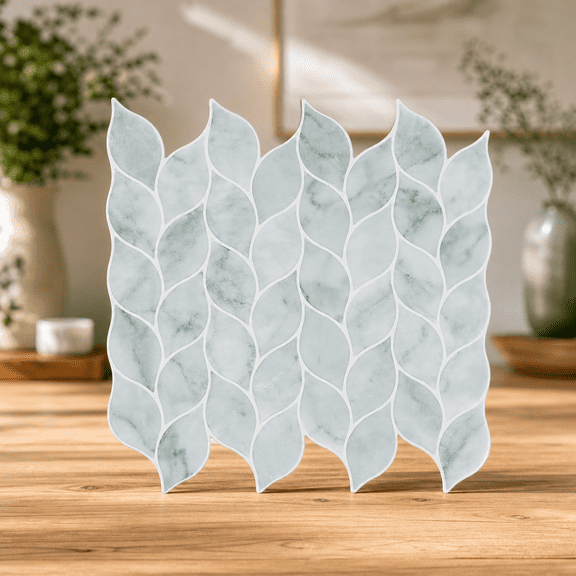 Peel and Stick Wall Tiles Teal 12"x12"x0.04" Leaf Shape Kitchen Backsplash Decor