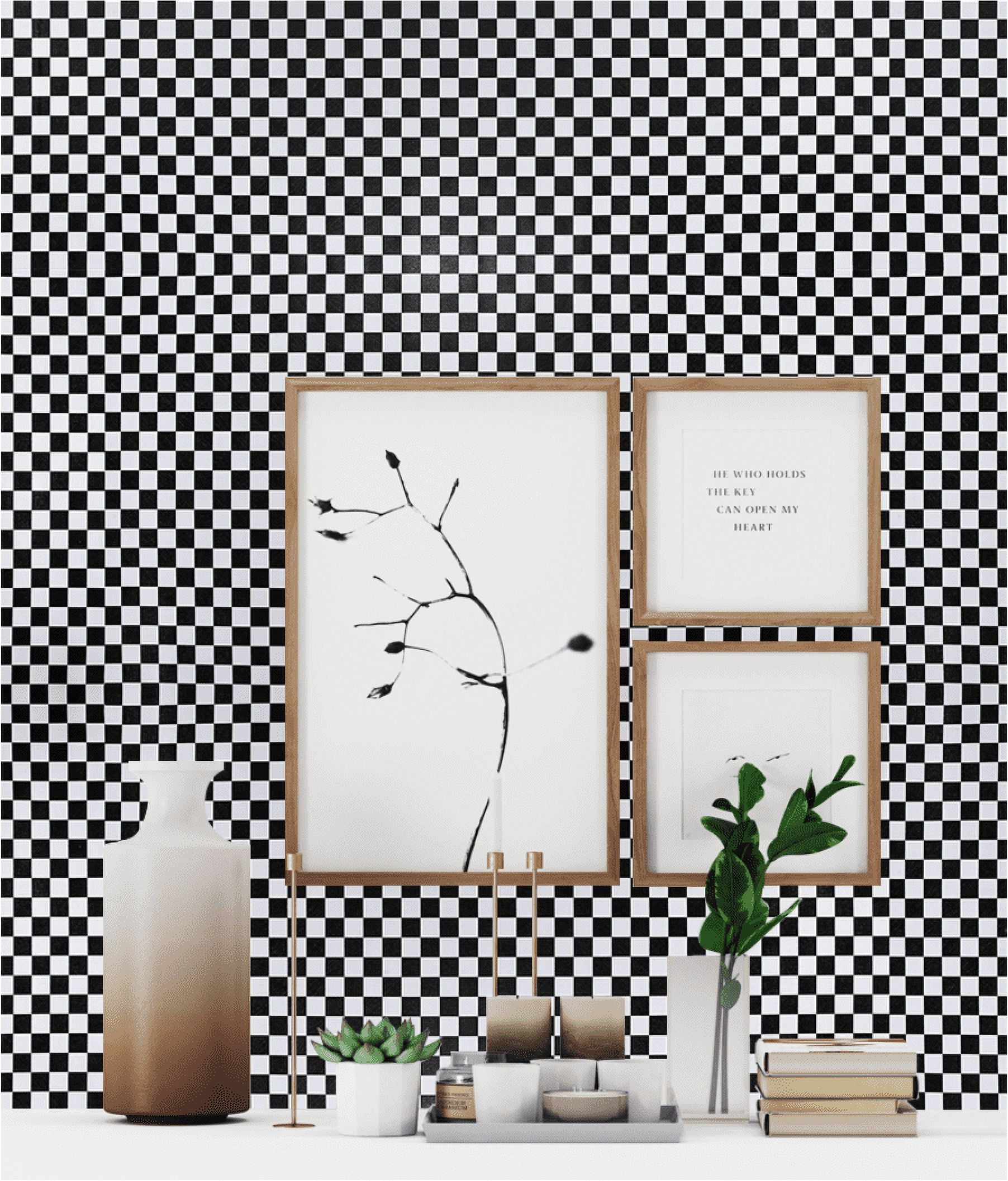 Peel and Stick Wallpaper, 17.7in x 32.8ft, Black and White Checkerboard