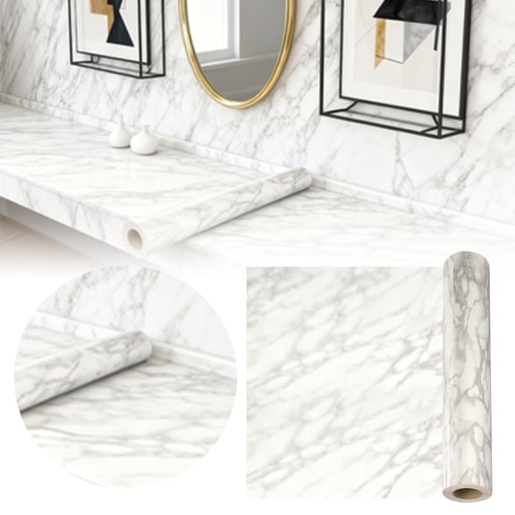 Peel and Stick Wallpaper 40x1000cm White Stone Pattern, Self-Adhesive Removable , for Kitchen Bathroom Bedroom, Waterproof Easy Clean