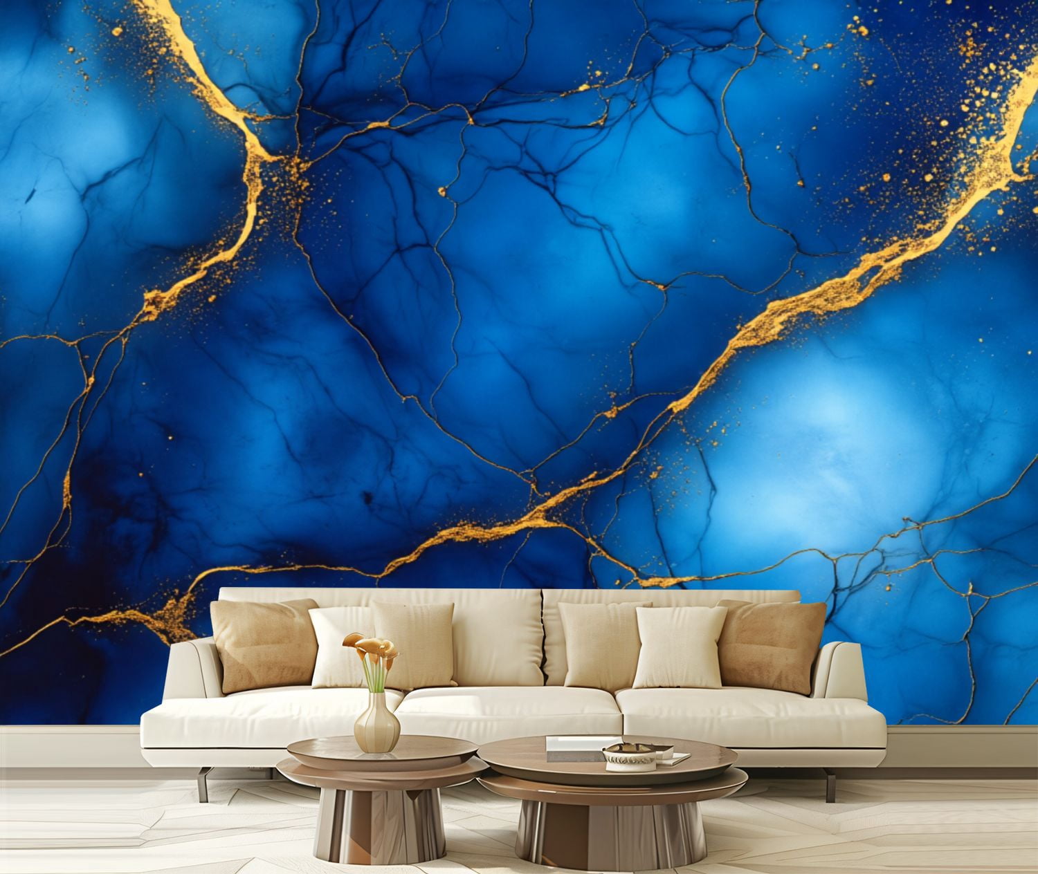 Peel and Stick Wallpaper Abstract Blue Gold Marble Modern Art Wall ...