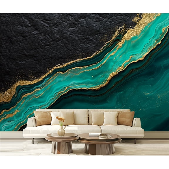 Peel and Stick Wallpaper Abstract Green Black Marble Design Modern Art Wall Mural Decor Self Adhesive and Removable 100in x 144in