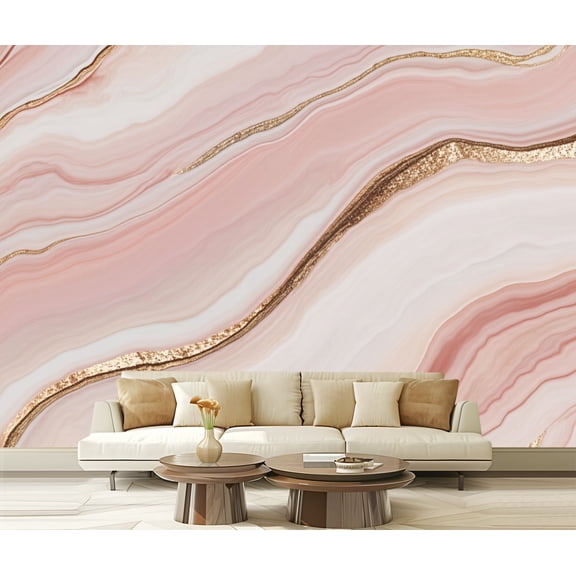 Peel and Stick Wallpaper Abstract Marble Pink White Gold Modern Art Wall Mural Decor Self Adhesive and Removable 100in x 144in